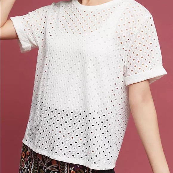 Anthropologie Tops - Anthropologie Postmark White Top Crochet Eyelet